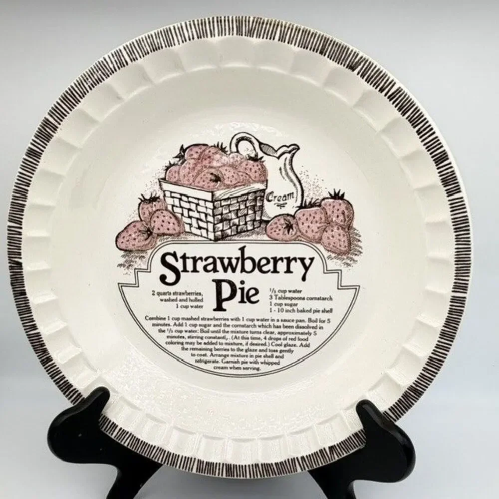Vintage Strawberry Pie Recipe Plate Dish Baker Royal China Jeannette Ceramic USA